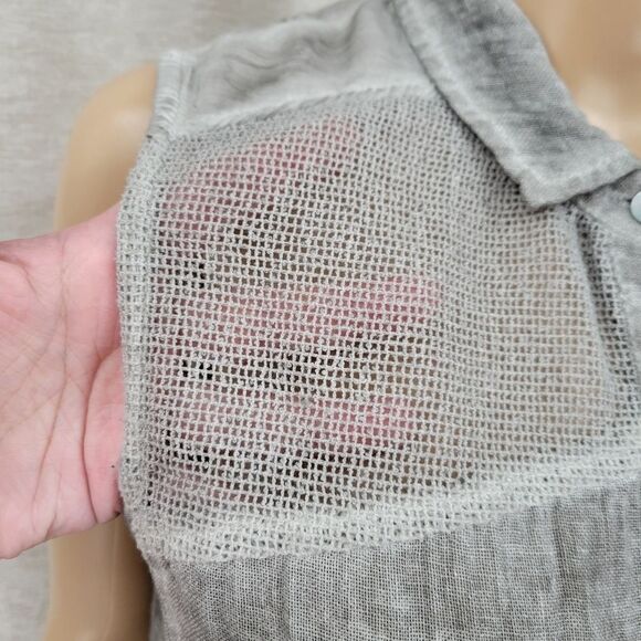 ii Sisters Gray Button Down Sleeveless Blouse Mesh Contrast Women's Size Medium - Picture 4 of 14